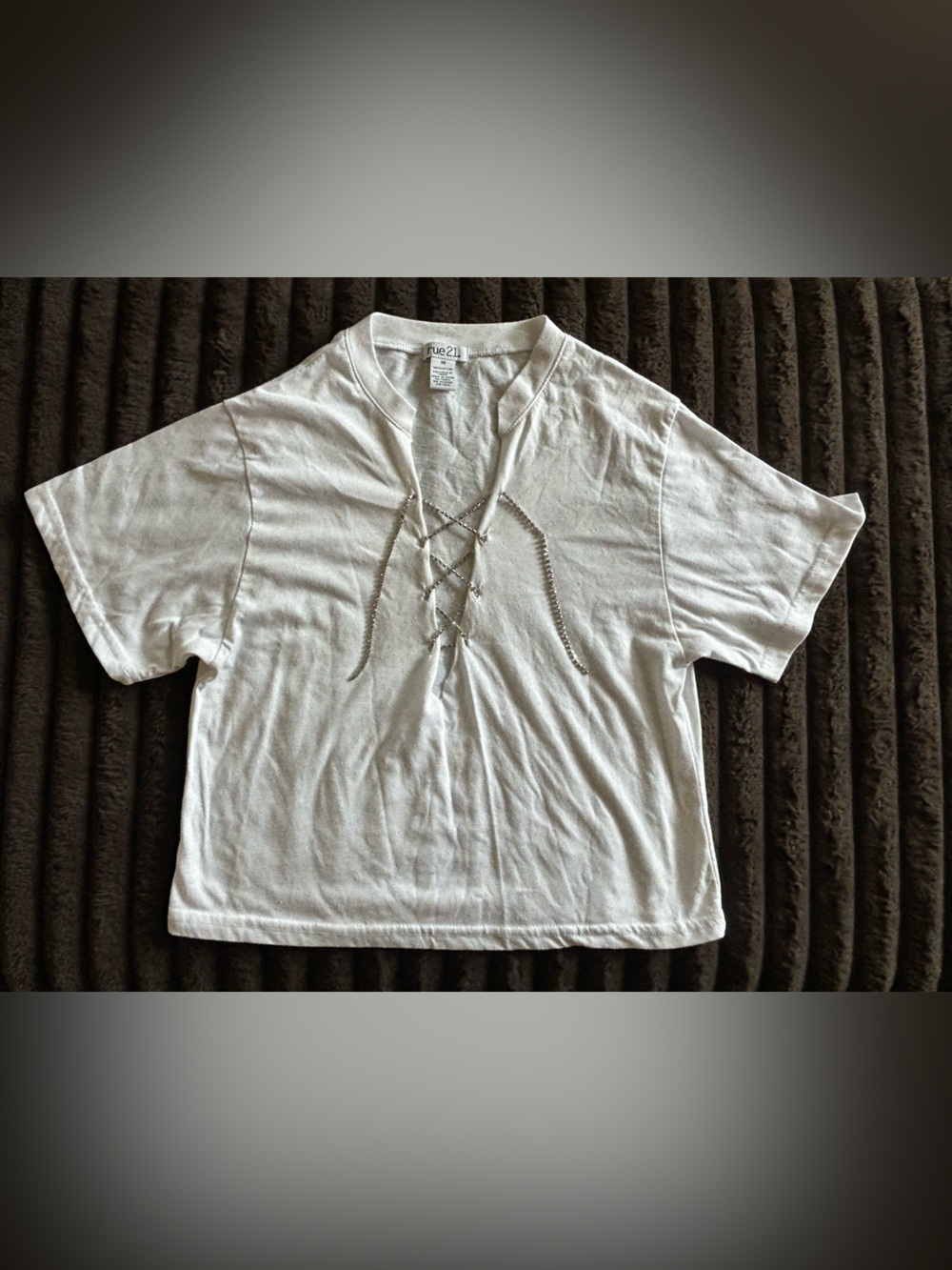 Rue21 Women’s White Short-Sleeve Lace-Up V-Neck Tee